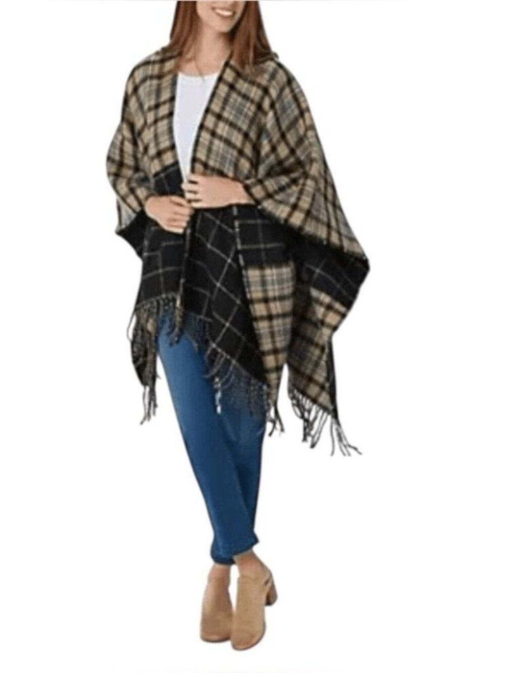 Isaac Mizrahi Ruana Plaid Houndstooth Reversible